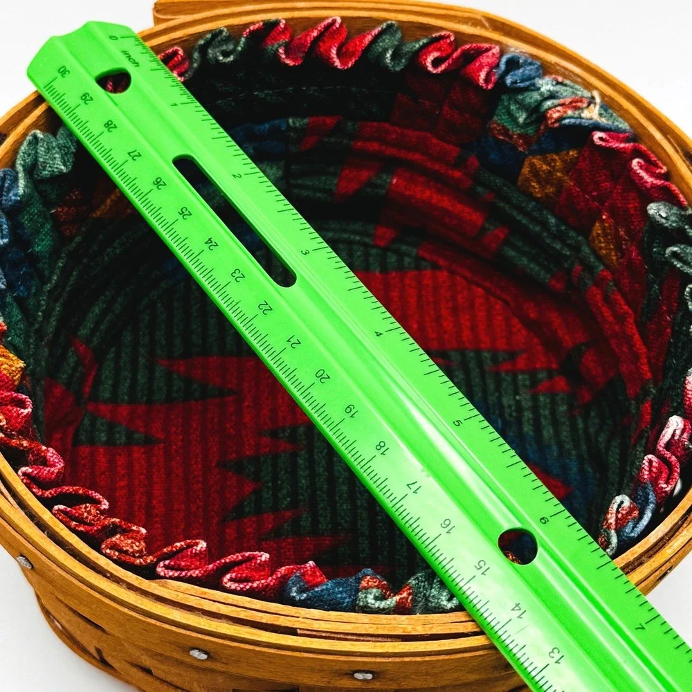 1993 Longaberger Basket Red Green Plaid Liner Button Tie On Christmas Retired
